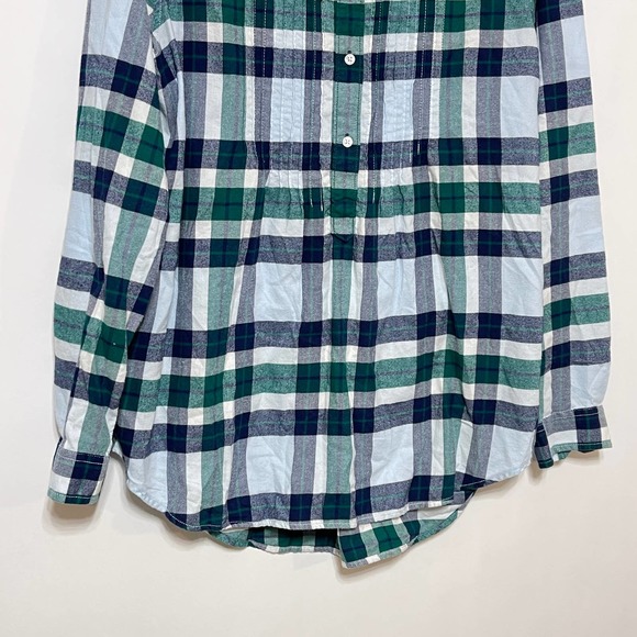 Lands' End Tops Lands End Henley Flannel Shirt Womens 2 Tall Blue Green White Long Sleeve